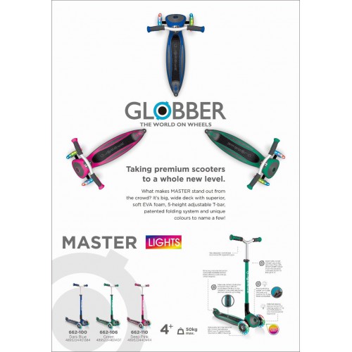 GLOBBER MASTER LIGHTS 可摺疊三輪滑板車 （藍色）